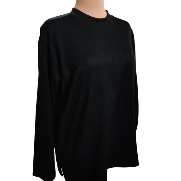 BonWorth L Black Long Sleeve Top High Neck Lightweight Cotton Blend Minimalist - Picture 2 of 7